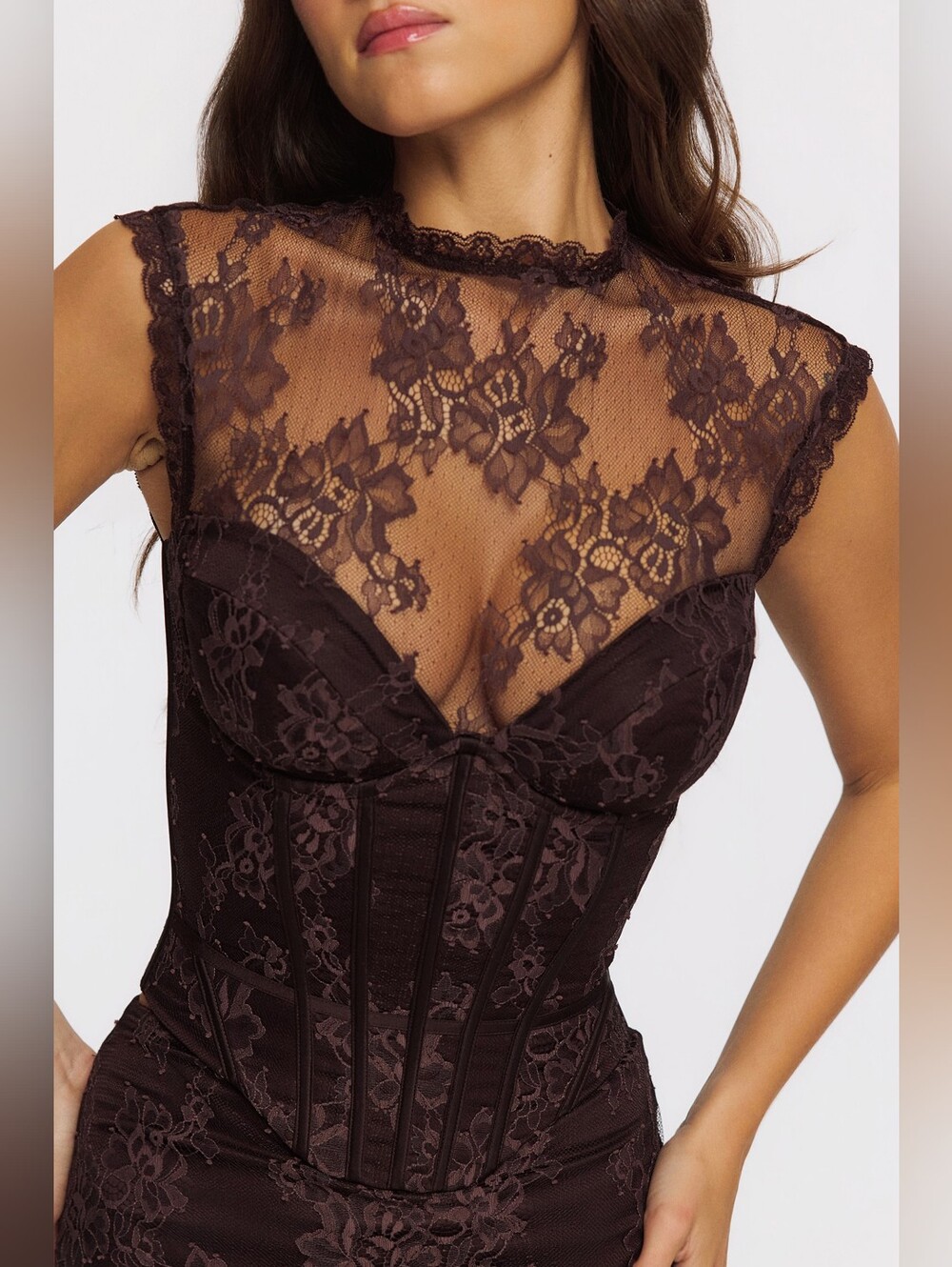 House Of CB Serida chocolate Brown Lace Corset Top Size S